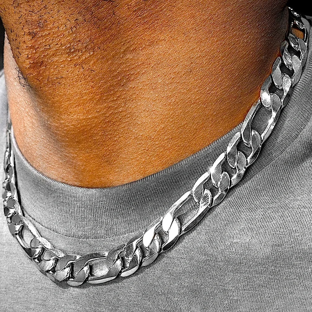 Sterling Silver Plated Figaro Chain 12mm Choker Necklace – Unisex